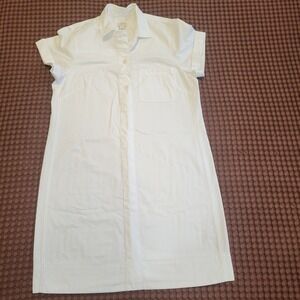 J.Crew White Cotton Poplin Short Sleeve Shirt Dress Small Pockets Cuffed S Nurse